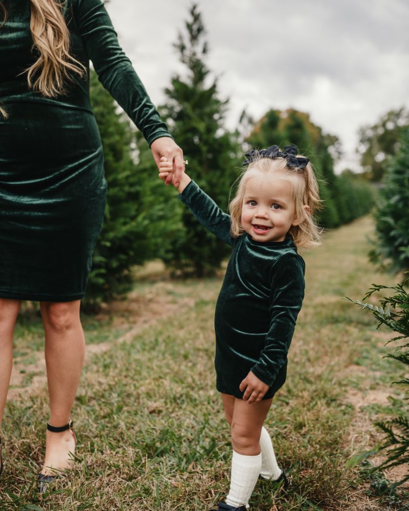 Christmas Pjs Matching Christmas Outfits Mother And Daughter Mommy And Me  Emerald Green Velvet Dresses Matching