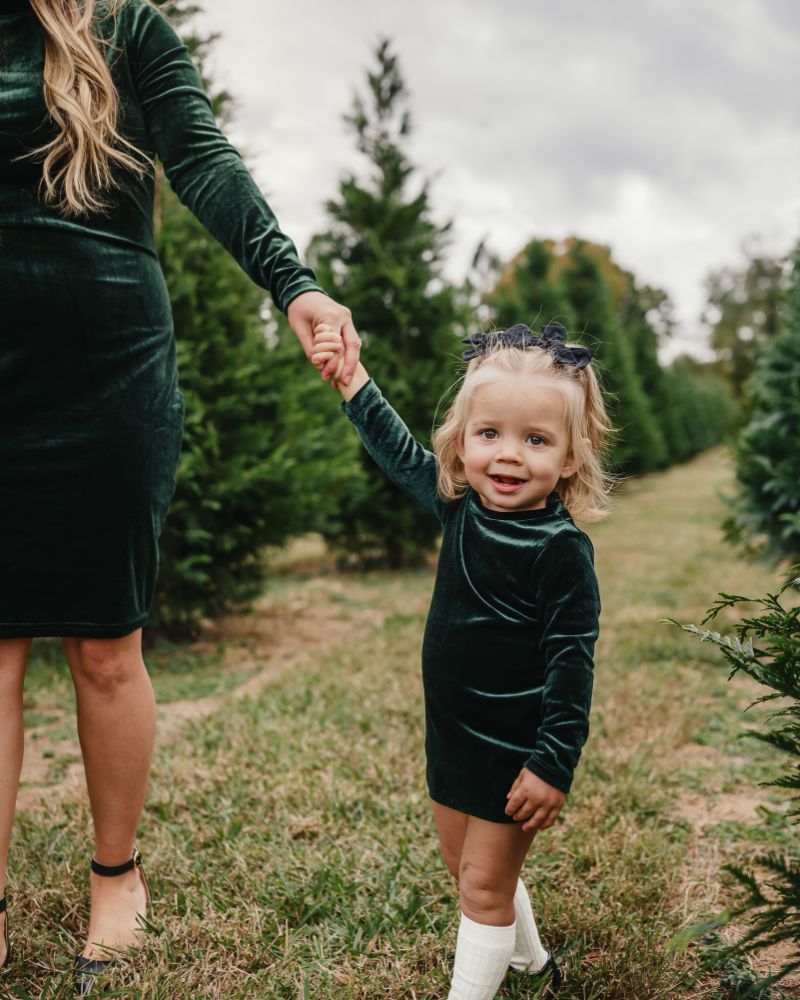 Delta Mock Neck Dress - Hunter Green Velour product_type - Bailey's Blossoms