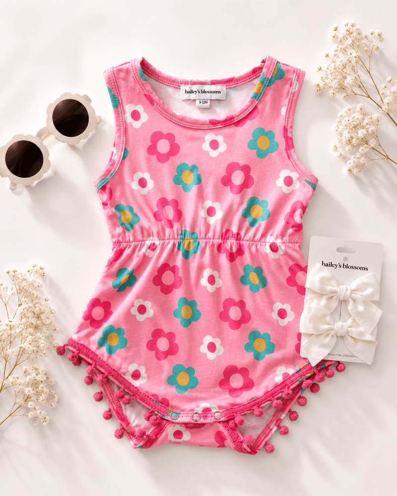 Dillon Pom Pom Romper - Bubblegum Blossom product_type - Bailey's Blossoms