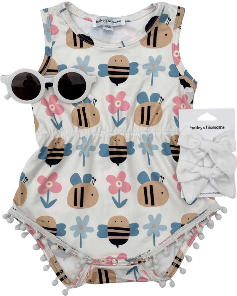 Dillon Pom Pom Romper - Bumblebee Bloom product_type - Bailey's Blossoms