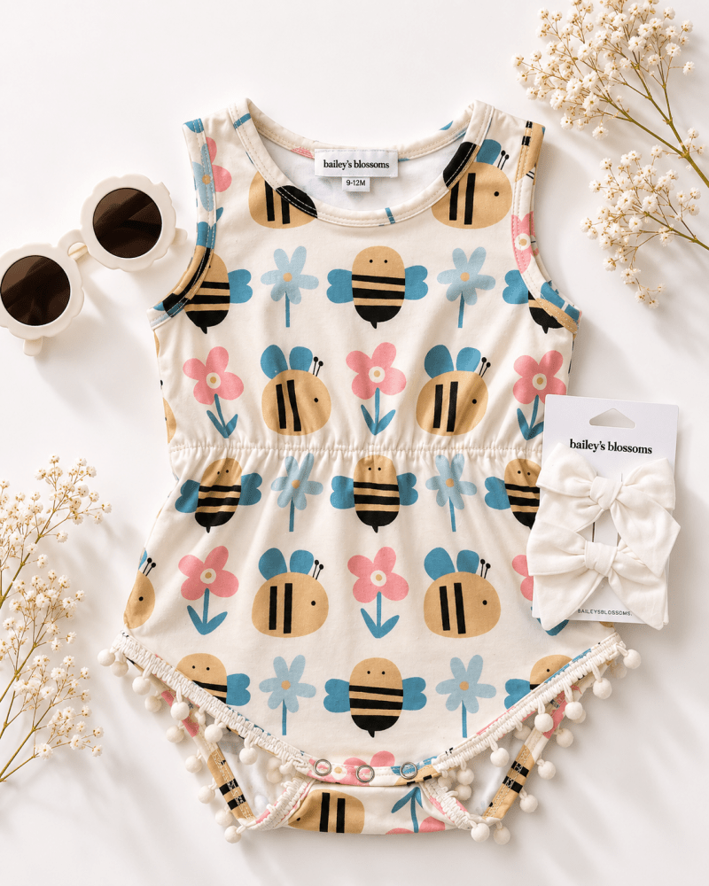 Dillon Pom Pom Romper - Bumblebee Bloom product_type - Bailey&