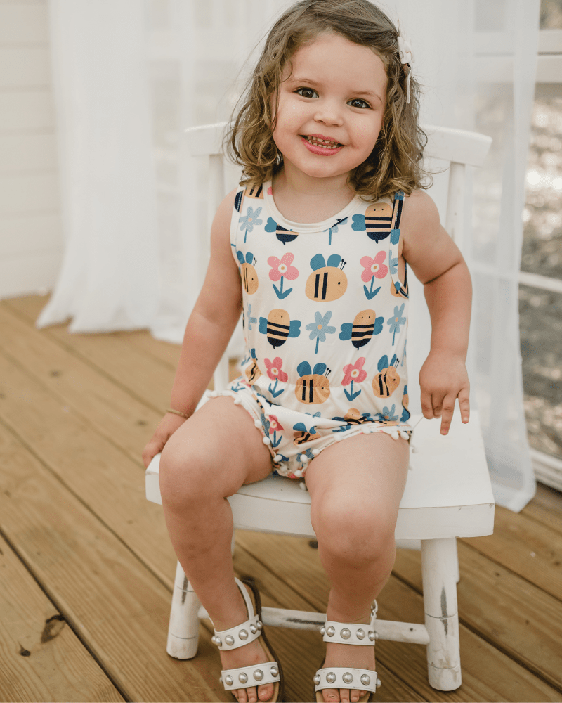 Dillon Pom Pom Romper - Bumblebee Bloom product_type - Bailey's Blossoms
