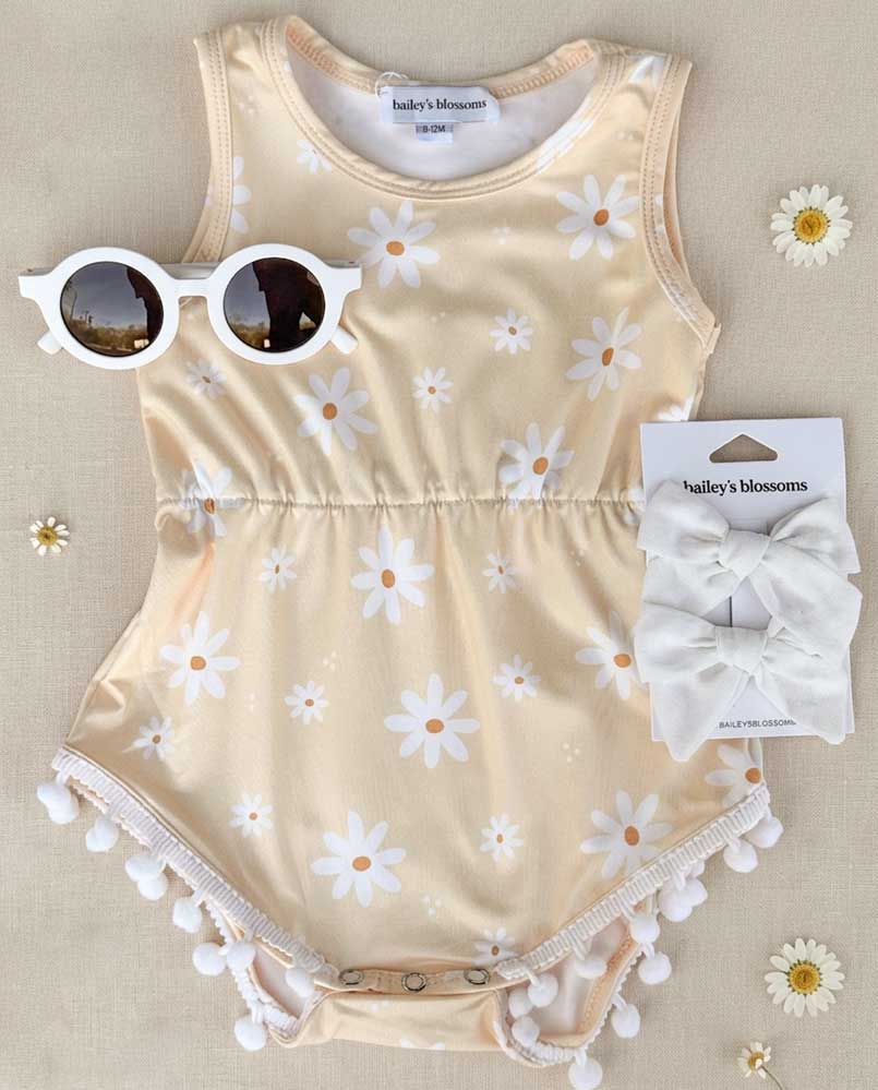 Dillon Pom Pom Romper - Buttercup Daisy product_type - Bailey's Blossoms