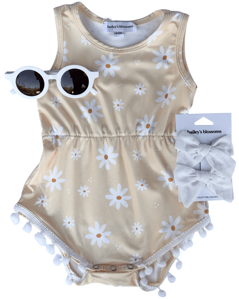 Dillon Pom Pom Romper - Buttercup Daisy product_type - Bailey's Blossoms
