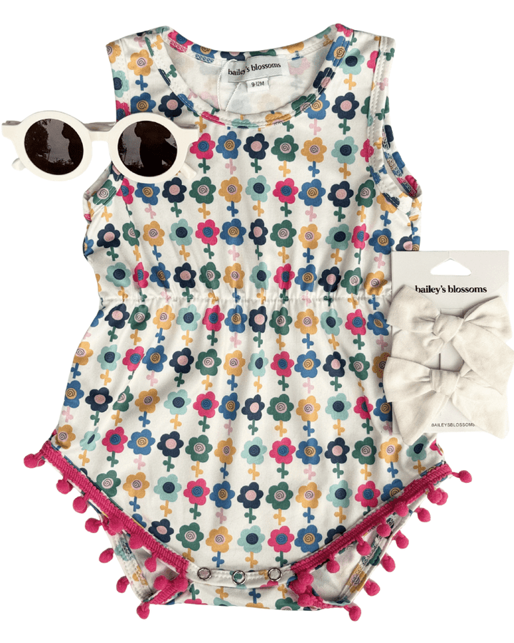 Dillon Pom Pom Romper - Mod Blooms product_type - Bailey&