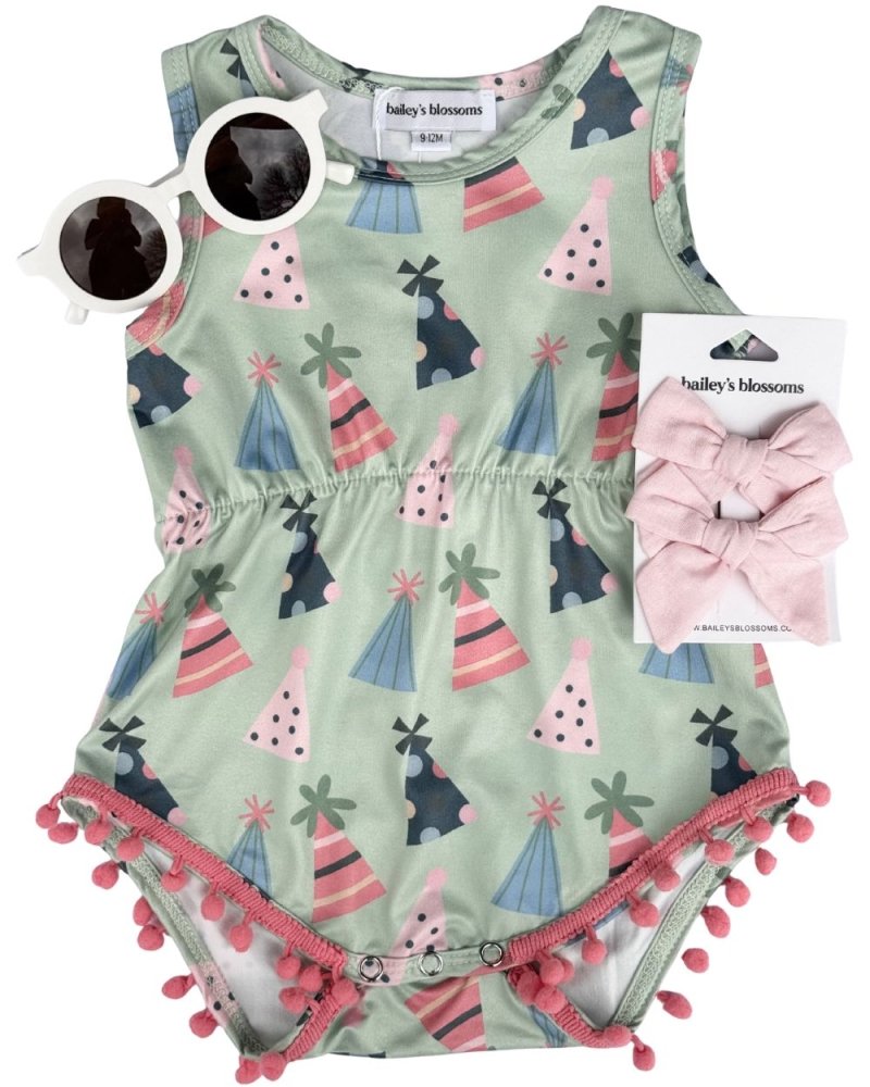 Dillon Pom Pom Romper - Party Hats product_type - Bailey's Blossoms