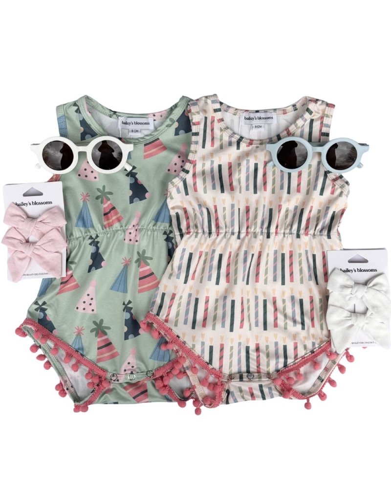 Dillon Pom Pom Romper - Party Hats product_type - Bailey&