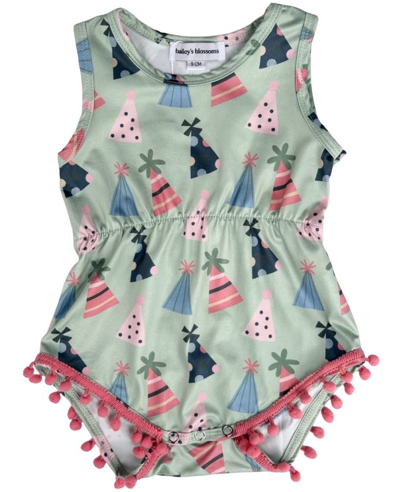 Dillon Pom Pom Romper - Party Hats product_type - Bailey's Blossoms
