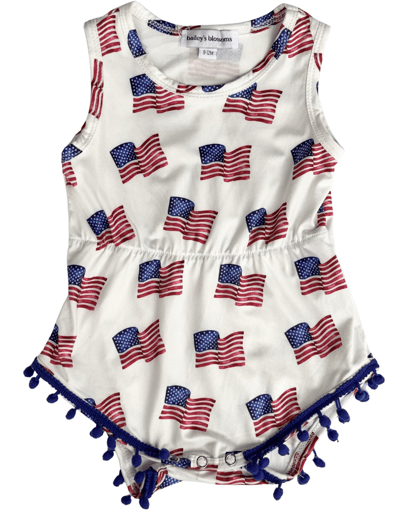 Dillon Pom Pom Romper - Patriotic Flags product_type - Bailey&