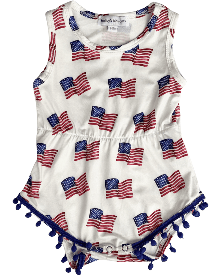 Dillon Pom Pom Romper - Patriotic Flags product_type - Bailey&
