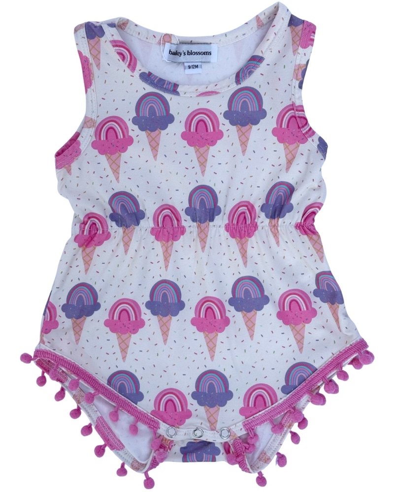 Dillon Pom Pom Romper - Rainbow Swirl product_type - Bailey's Blossoms