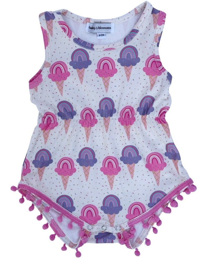 Dillon Pom Pom Romper - Rainbow Swirl product_type - Bailey&