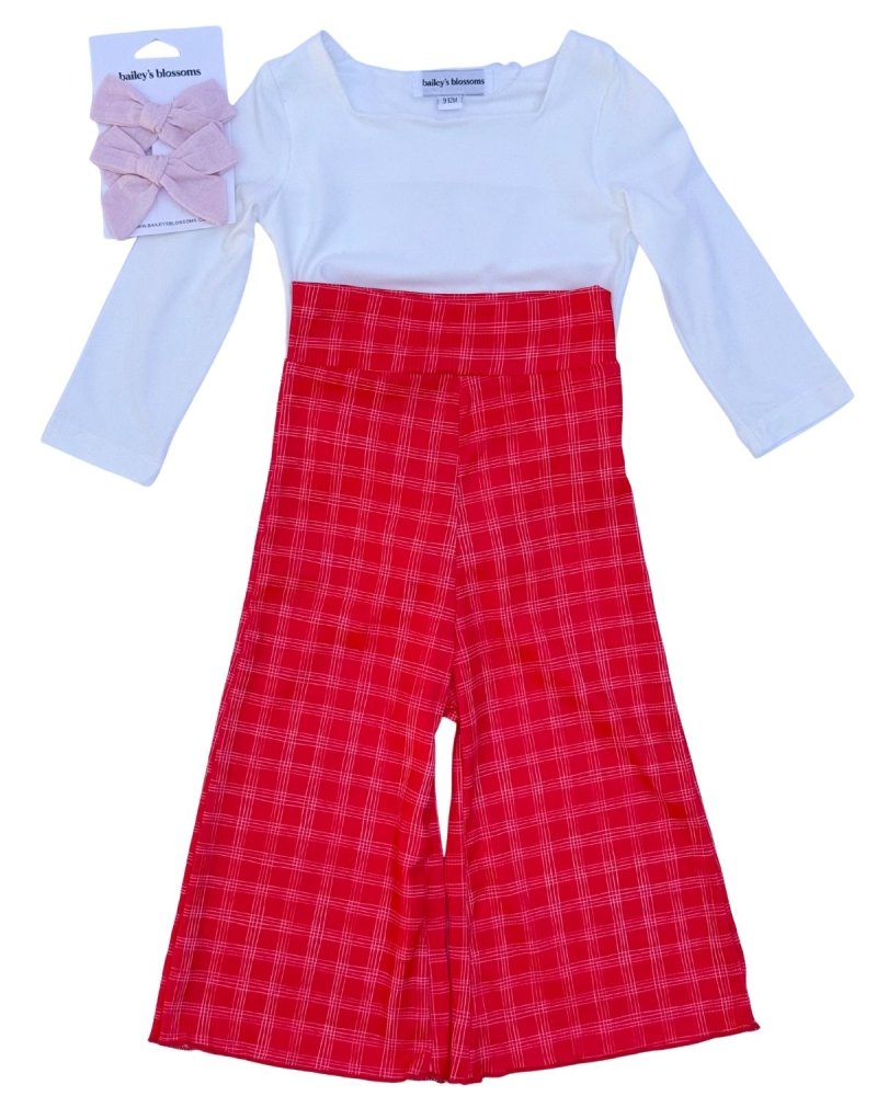 Elodie Wide - Leg High Waist Pants – Christmas Red product_type - Bailey's Blossoms