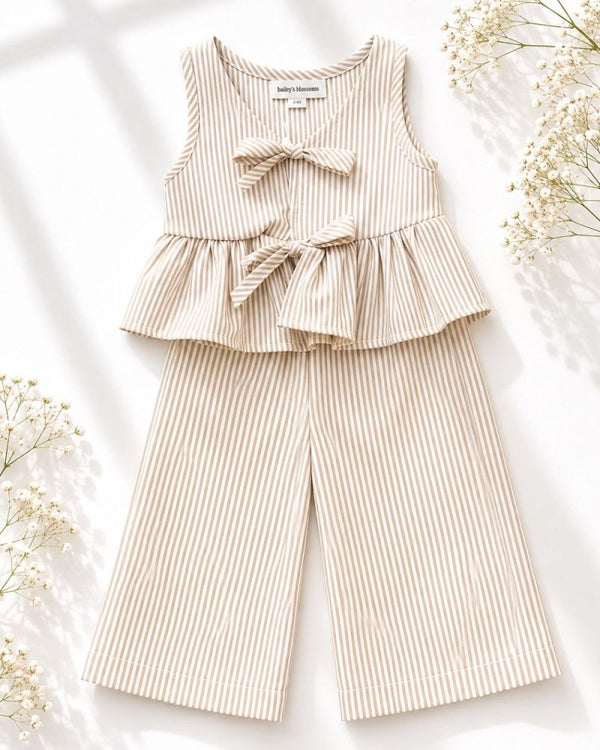 Elowen Tie Front Two-Piece Set - Oat Milk Pinstripe product_type - Bailey's Blossoms