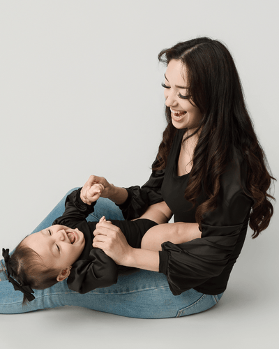 Evangeline Satin Sleeve Top & Leotard - Black product_type - Bailey's Blossoms