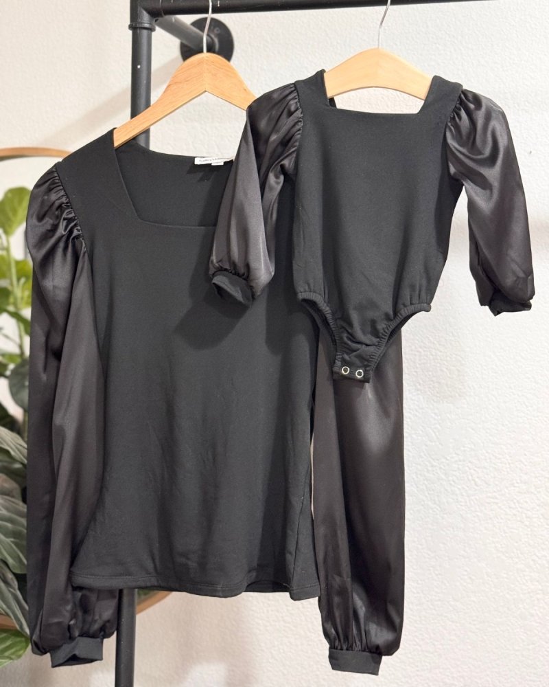 Evangeline Satin Sleeve Top &amp; Leotard - Black product_type - Bailey&