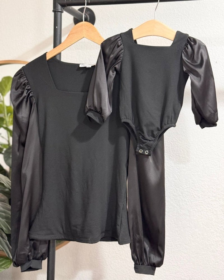 Evangeline Satin Sleeve Top &amp; Leotard - Black product_type - Bailey&