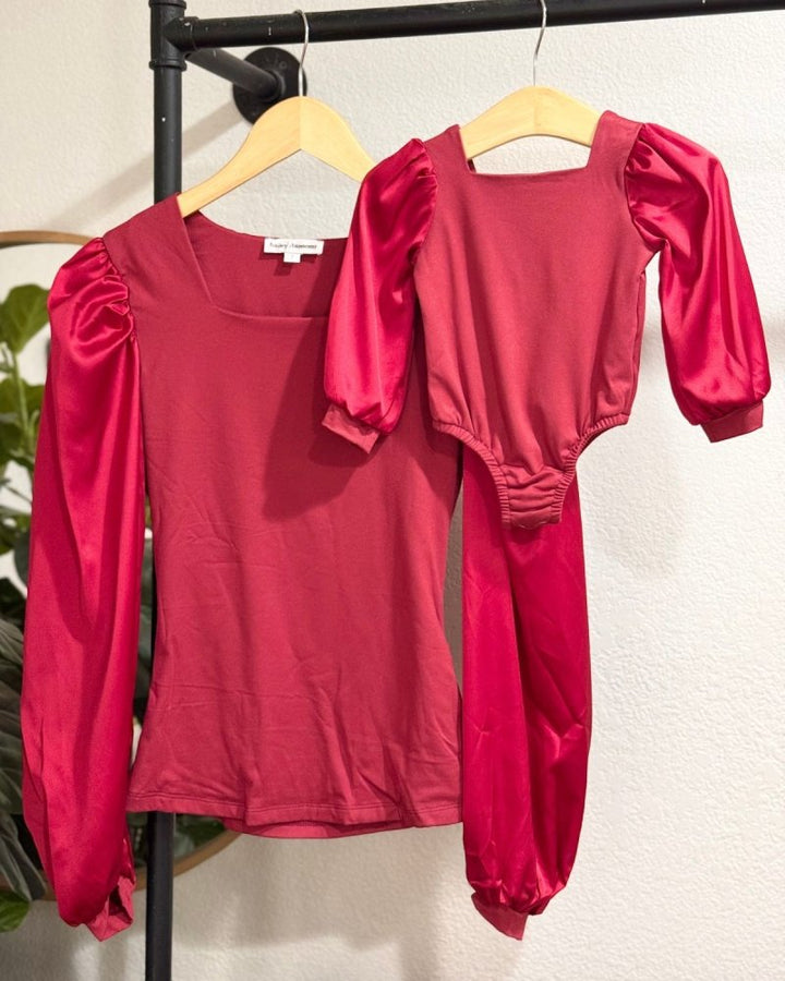 Evangeline Satin Sleeve Top &amp; Leotard - Crimson Red product_type - Bailey&