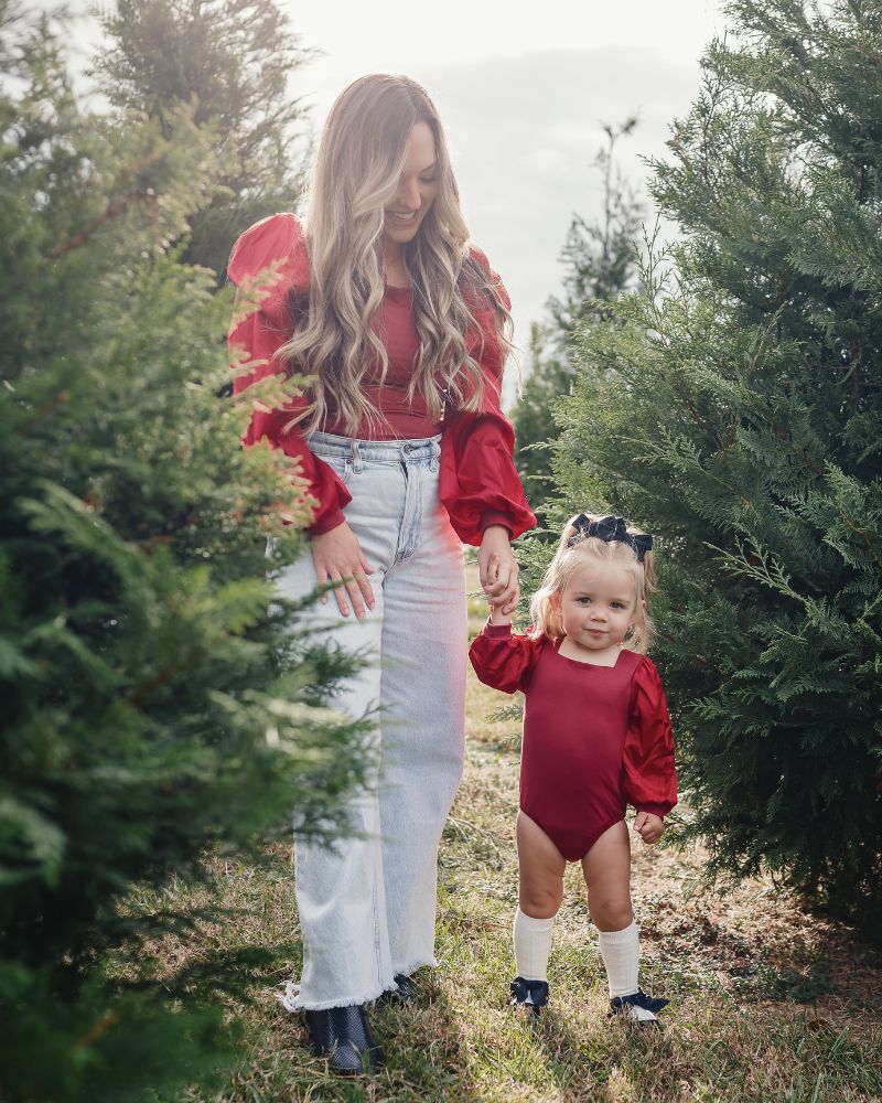 Evangeline Satin Sleeve Top &amp; Leotard - Crimson Red product_type - Bailey&