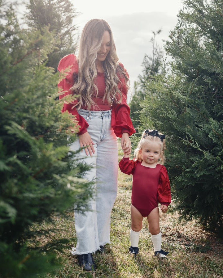 Evangeline Satin Sleeve Top &amp; Leotard - Crimson Red product_type - Bailey&