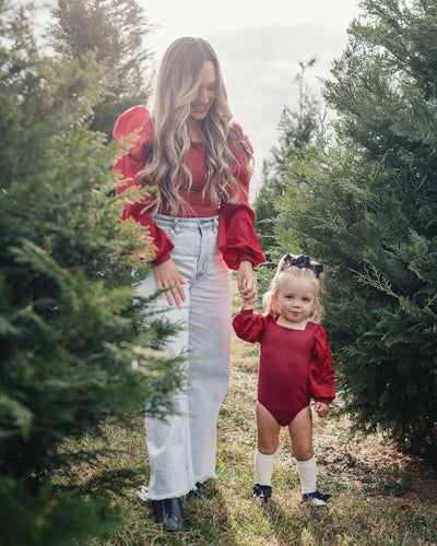 Evangeline Satin Sleeve Top & Leotard - Crimson Red product_type - Bailey's Blossoms