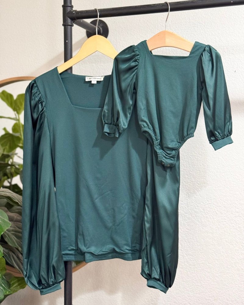 Evangeline Satin Sleeve Top & Leotard - Pine Green product_type - Bailey's Blossoms