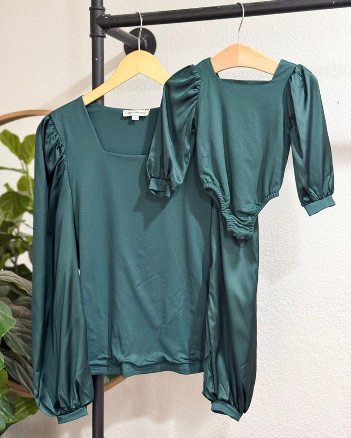 Evangeline Satin Sleeve Top &amp; Leotard - Pine Green product_type - Bailey&