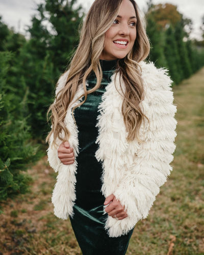 Fatima Faux Shag Layered Jacket - Ivory product_type - Bailey's Blossoms