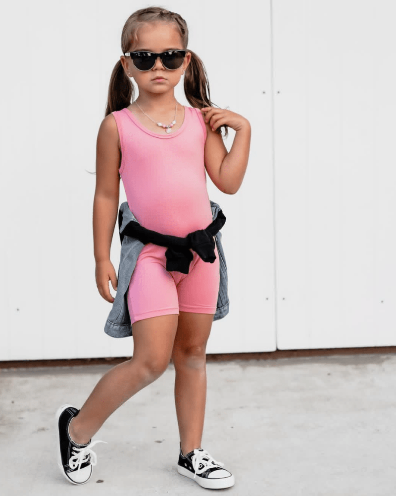 Gigi Bikeshort Romper - Coral Pink product_type - Bailey's Blossoms