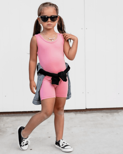 Gigi Bikeshort Romper - Coral Pink product_type - Bailey's Blossoms