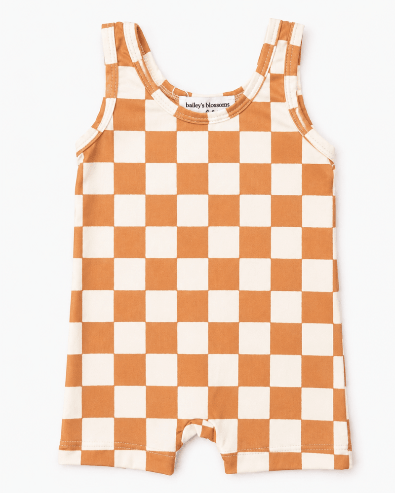 Gigi Bikeshort Romper - Orange Sunrise Check product_type - Bailey&