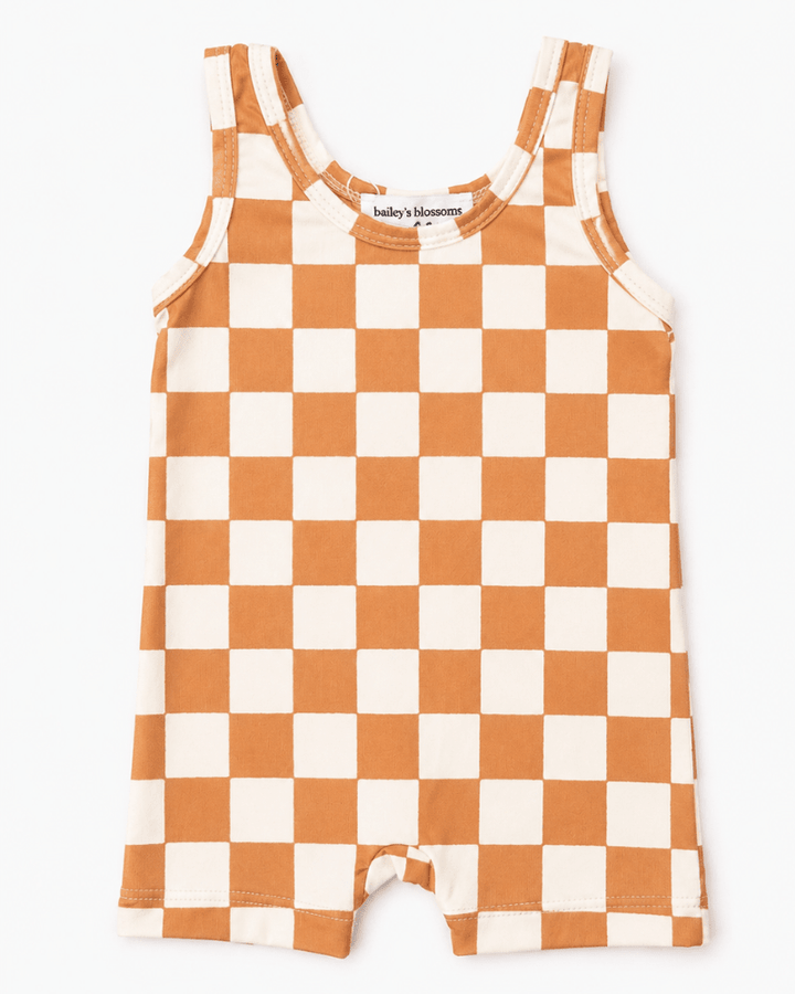 Gigi Bikeshort Romper - Orange Sunrise Check product_type - Bailey&
