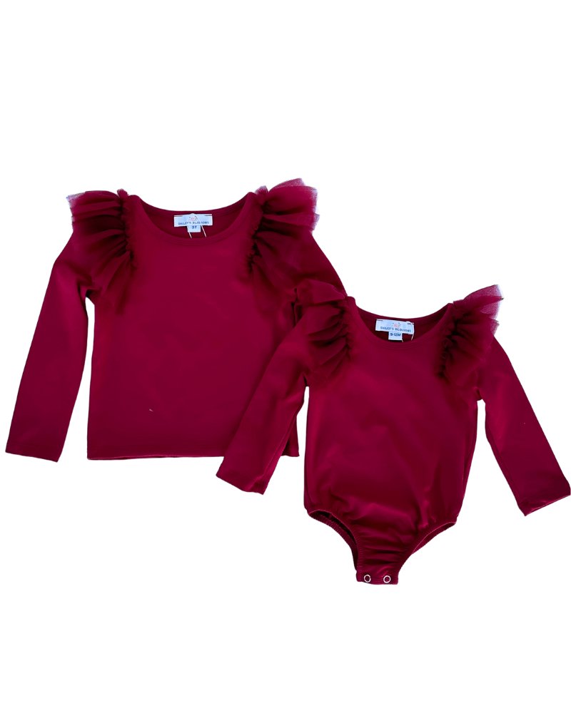 June Ruffle Shoulder Leotard/Top - Cranberry #product_type - Bailey's Blossoms