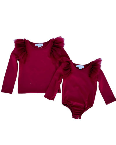 June Ruffle Shoulder Leotard/Top - Cranberry #product_type - Bailey's Blossoms