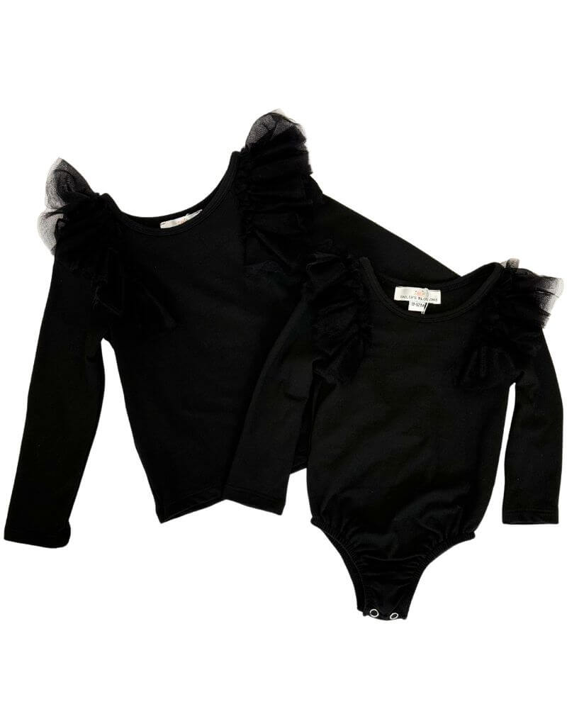 June Ruffle Shoulder Top &amp; Leotard - Black 