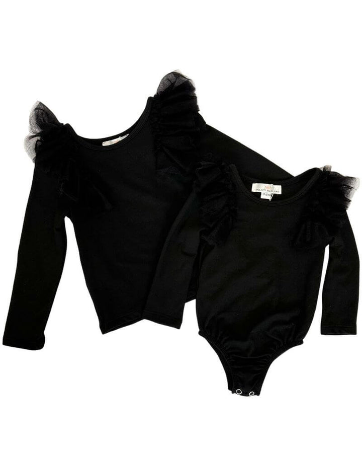 June Ruffle Shoulder Top &amp; Leotard - Black 