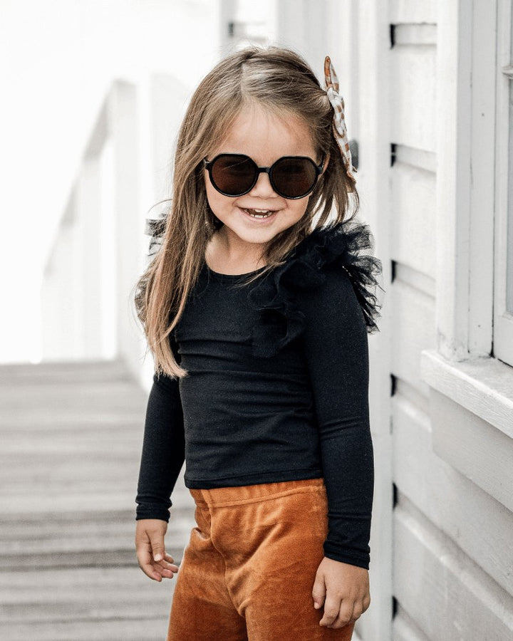 June Ruffle Shoulder Top &amp; Leotard - Black 