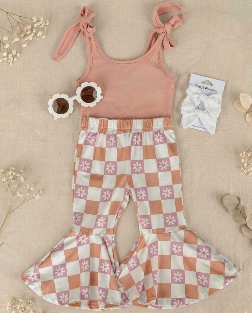 Keely Exaggerated Bell Bottoms - Daisy Check product_type - Bailey&