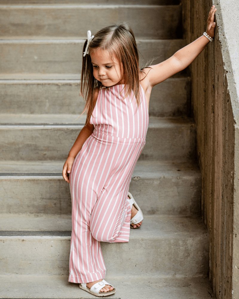 Kellyn Bell Bottom Suspender Jumpsuit - Mauve Stripe #product_type - Bailey's Blossoms
