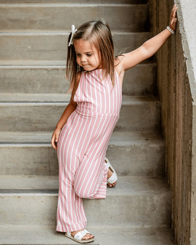 Kellyn Bell Bottom Suspender Jumpsuit - Mauve Stripe #product_type - Bailey's Blossoms