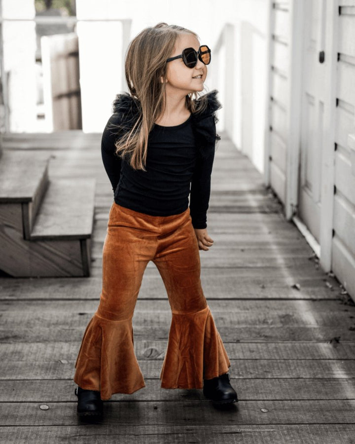 Lina Pleated Velour Bell Bottoms - Camel - Bailey's Blossoms