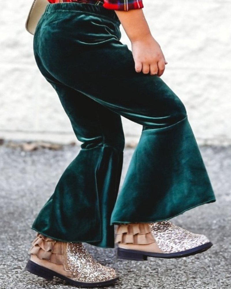 Lina Pleated Velour Bell Bottoms - Hunter product_type - Bailey's Blossoms