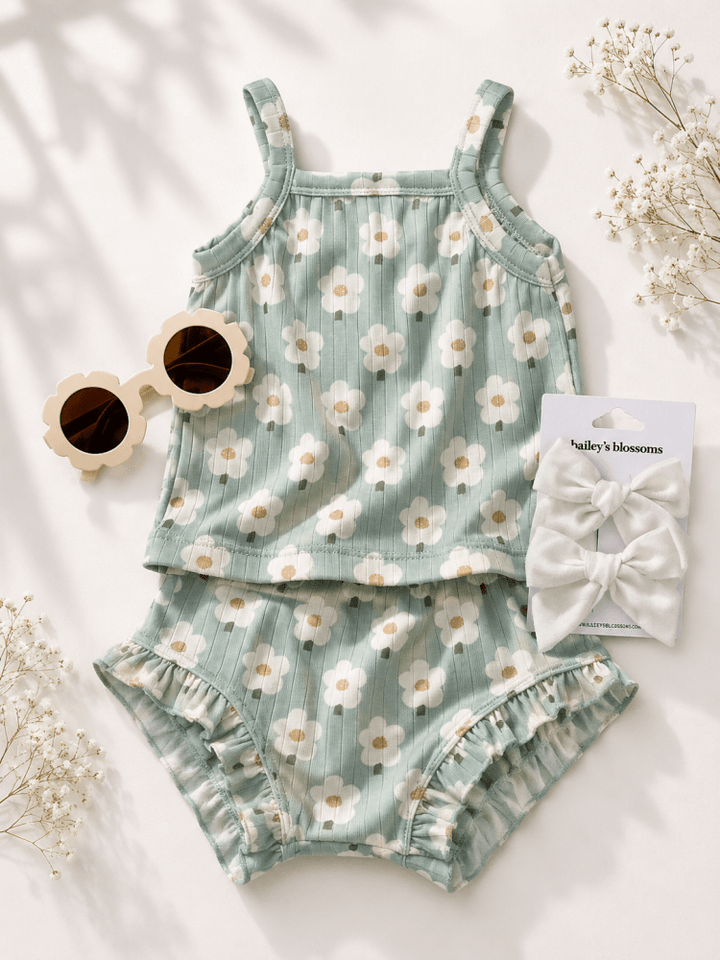 Luna Top &amp; Bloomer Set - Green Daisy product_type - Bailey&