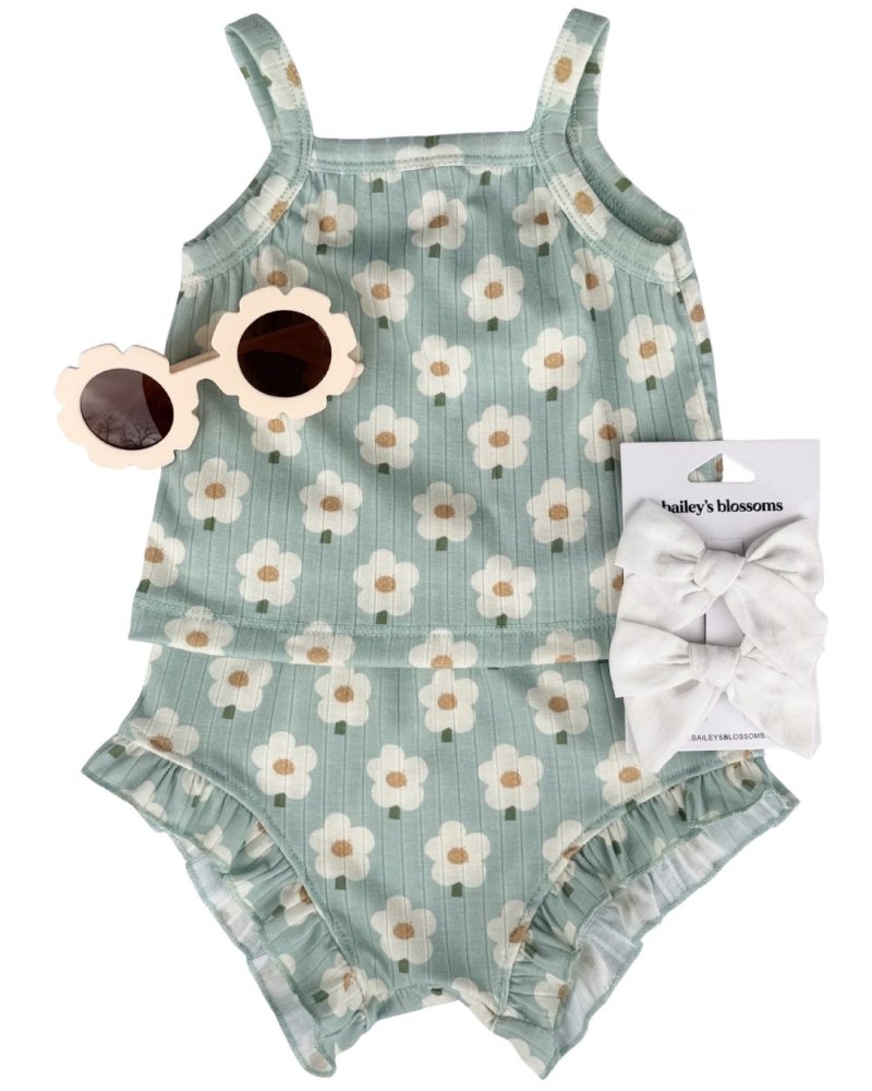 Luna Top & Bloomer Set - Green Daisy product_type - Bailey's Blossoms