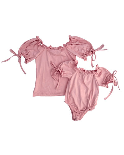 Marigold Puff Sleeve Frilly Top & Leotard - Blush Pink #product_type - Bailey's Blossoms