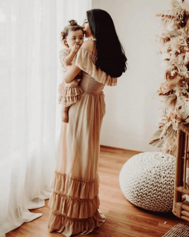 Nellie Ruffle Maxi Dress - Champagne - Bailey's Blossoms