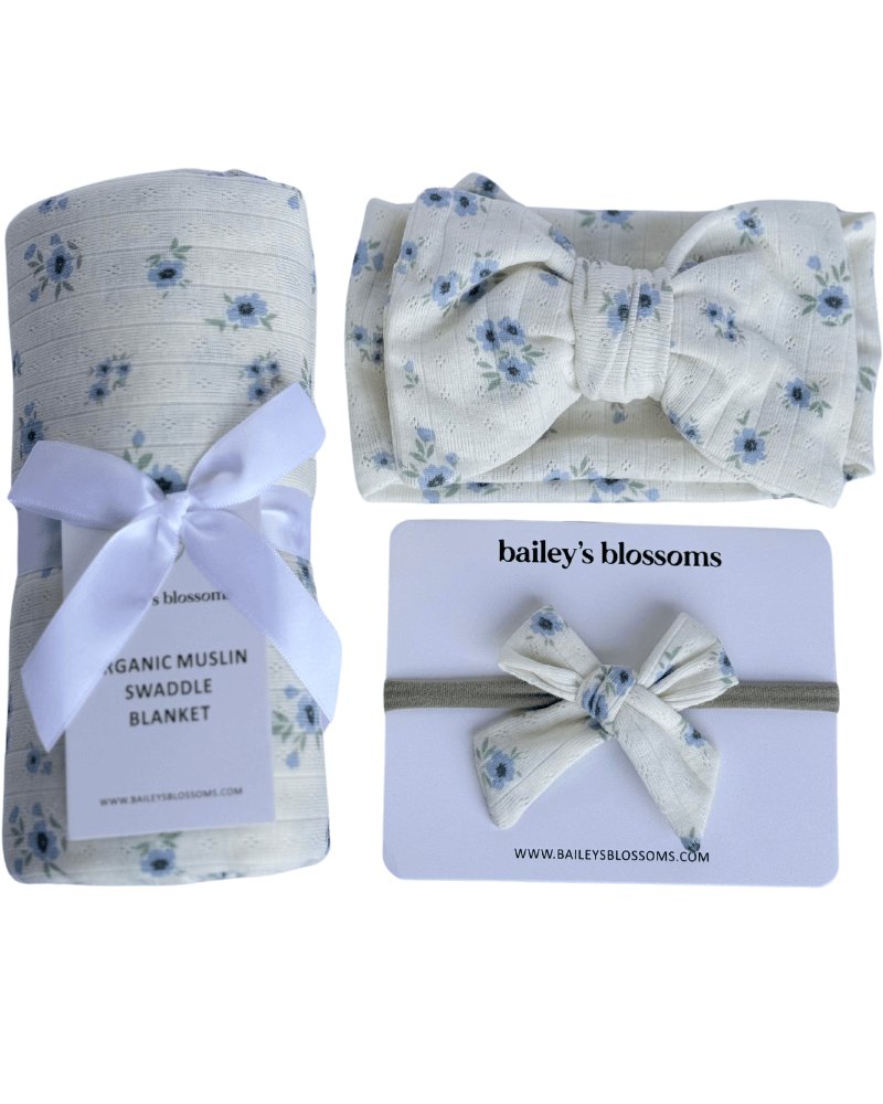 Nylon Bow - Blue Floral #product_type - Bailey's Blossoms