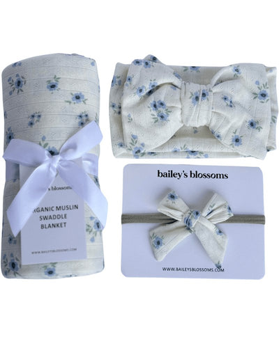 Nylon Bow - Blue Floral #product_type - Bailey's Blossoms