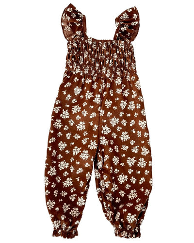 Paisley Smocked Ruffle Jumpsuit - Brown Floral #product_type - Bailey's Blossoms