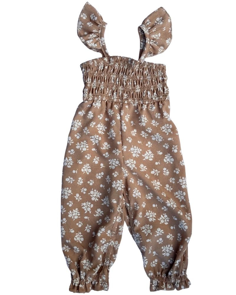 Paisley Smocked Ruffle Jumpsuit - Light Khaki Floral product_type - Bailey's Blossoms